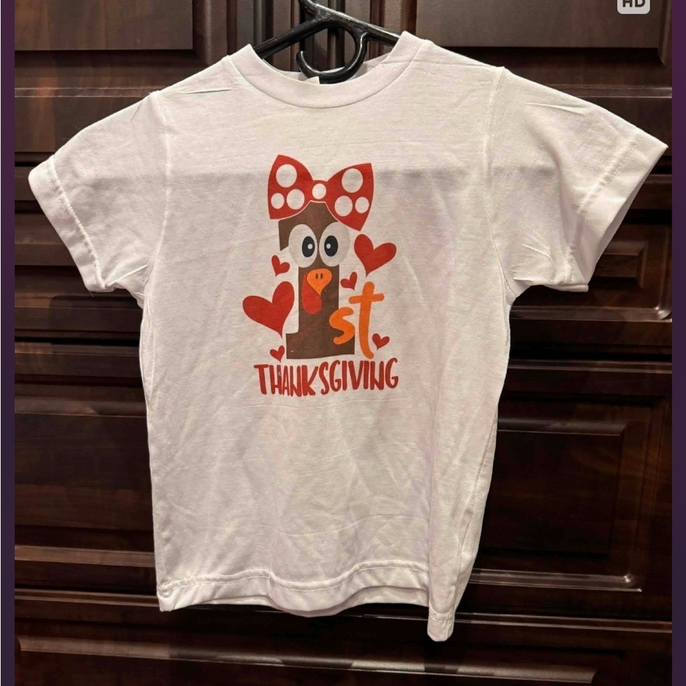 Kids' White Thanksgiving Shirt with Turkey Design girls XS